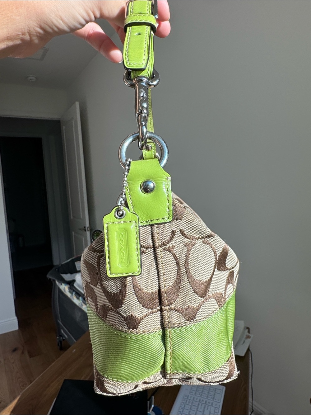 Coach Signature Jacquard Shoulder Bag Lime Green Rare Colorway Y2K - Picture 3 of 9
